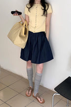Vintage Blue High Waist A Line Denim Mini Skirt