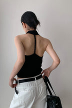 Elegant Solid Draped Neck Halter Top