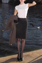 Polka Dot Knit Bodycon Midi Skirt