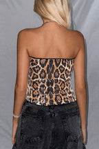 Sexy Sequined Leopard Print Off-shoulder Fitted Crop Top