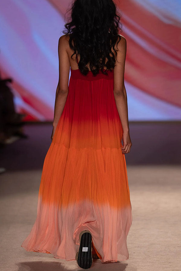 Flowing Like Dawn Chiffon Gradient Print Slip A-line Maxi Dress
