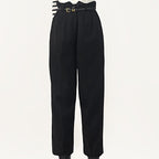 Black Belted Tapered Work Pants