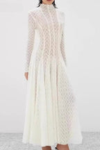 Hollow Out Mesh High Collar Slim Fit Maxi Dress