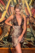 Sexy Satin Leopard Print Backless Cami Silk Dress