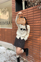 Sparkle Bow Detail Ribbed Cardigan