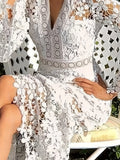 Gloria Boutique Cotton Guipure Lace V Neck Long Sleeves Aprons Cocktail Festive Dress for Women Collection