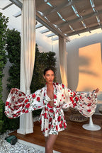Fresh Floral Print Lantern Sleeve Mini Dress