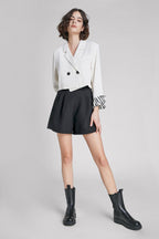 Black Pleat Detail High Waisted Shorts