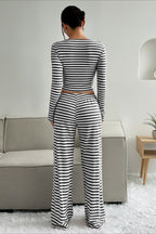 Casual Two Tone Stripe Two Piece Pants Set