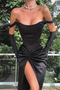 Satin Twist Front Split Party Dress