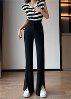 Black Split Wide-Leg Semi-Elastic Blazers