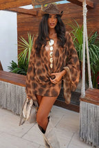 Asymmetrical Cowl Neck Leopard Print Mini Dress