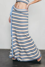 Knit stripe crop camisole high waist tie skirt vacation set
