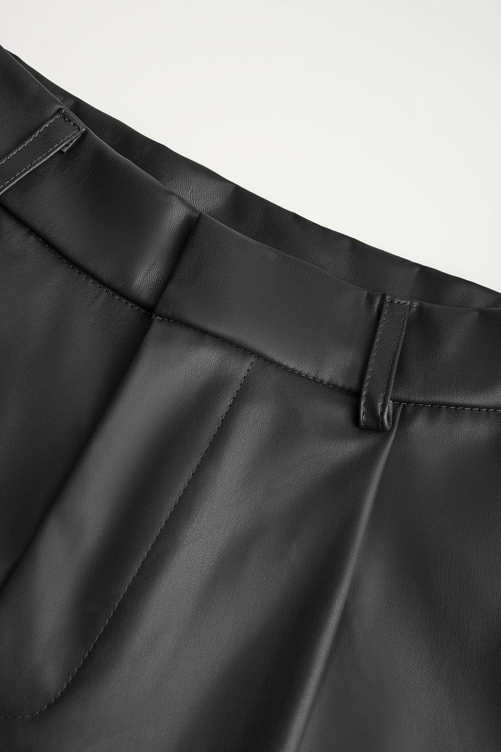 Black Vegan Leather Pleat Detail High Rise Shorts