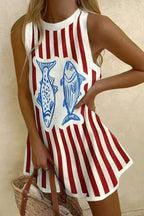 Striped Print Sleeveless Resort Mini Dress