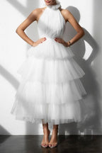 Blue Tiered Ruffle Mesh Party Dress