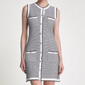 Grey Sleeveless Button Front Pocket Detail Knitted Mini Dress