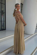 Halter Off Shoulder Tie Loose Boho Dress