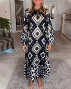 Eleonora Long Sleeve Dress with Geometric Print for Women