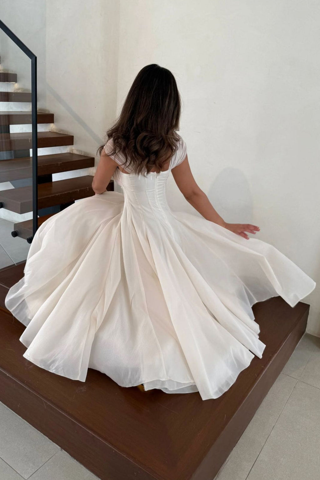 Soft Mesh Waist Flared Prom Dress