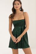 Spaghetti Strap Bow Contrast Chic Sexy Sequin Dress