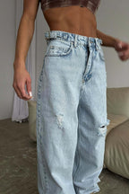 High Waist Ripped Wide Leg Jeans