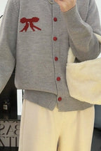 Soft Bow Jacquard Round Cardigan