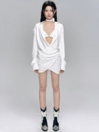 White Asymmetrical Wrap Dress with Bikini Top