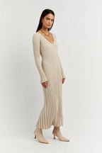 Luisa Elevated Knitted Midi Dress with V Neck and Sleeves Boutique Collection