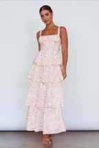 Bow Detail Printed Slim Party Floral Dress