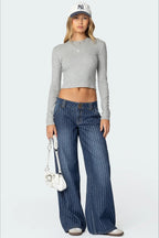 Low-Rise Striped Vintage Wide-Leg Denim Jeans