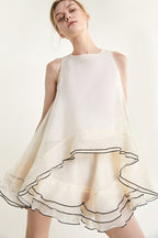 Ivory Contrast Trim Cold Shoulder Top & Mini Skirt Two-Piece Set