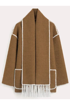 Scarf-Neckline Felt Woolen Coat