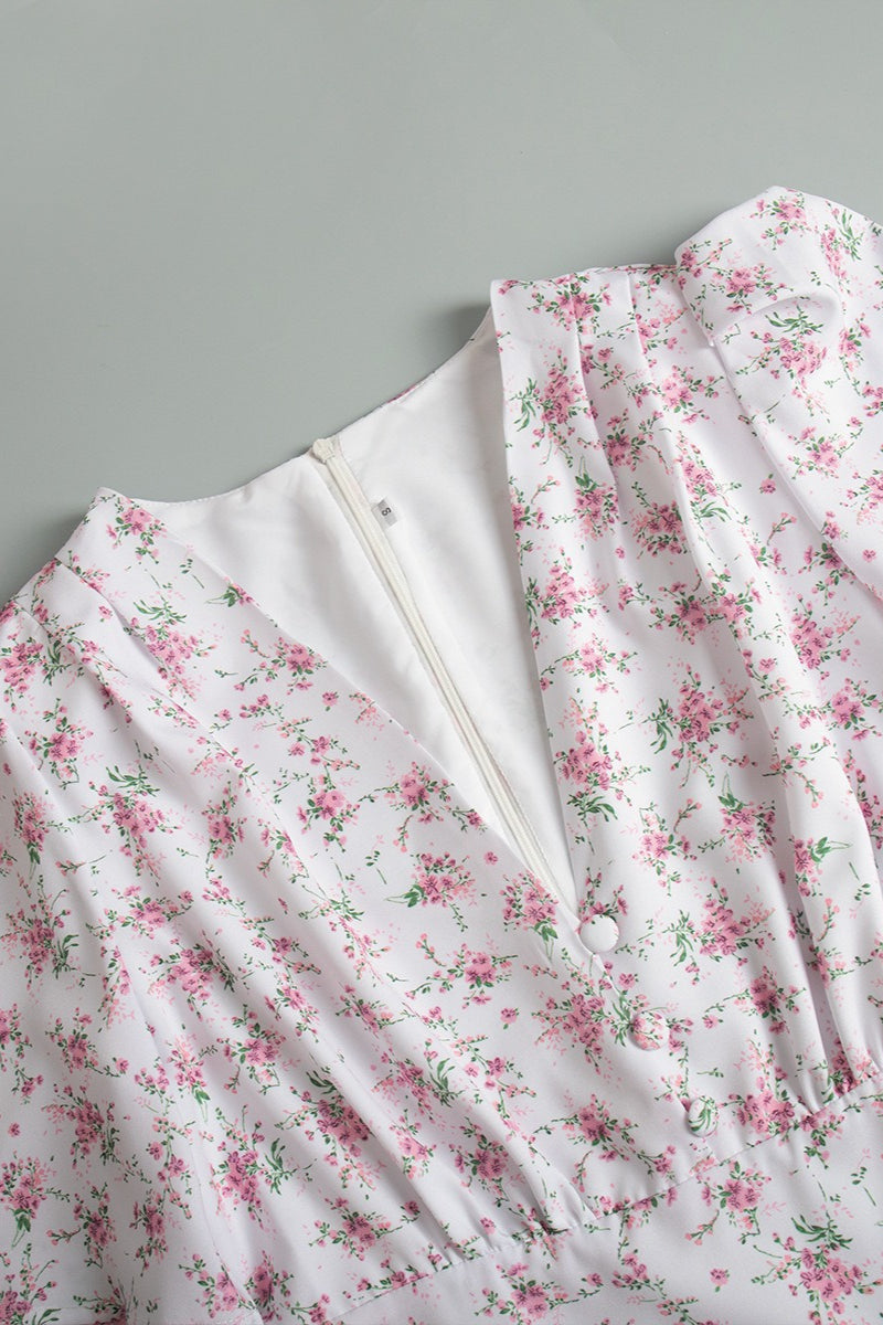 V Neck Short Sleeve Maxi Floral Dress