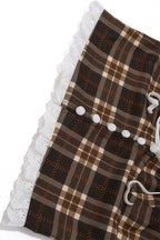 Sexy Plaid Lace Trim Halter Crop Top