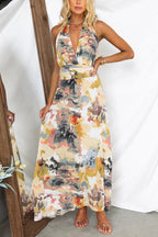 Printed Adjustable Tie Backless Maxi Dress