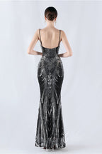 Boned Sequin Embroidered Formal Dress