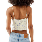 Floral Print Lace Patchwork Vneck Front Split Tieup Ruffle Summer Strap Mini Crop Top