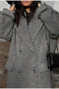 Elegant Wool Lapel Single Button Pocket Office Overcoat