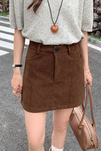 Corduroy High Waist A-Line Skirt