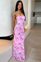 Strapless Printed Slim Maxi Floral Dress
