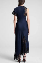 Paris Dream Satin Lace Trim Irregular Design Drape Maxi Dress