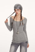Sheer Lace Trim Long Sleeve Top