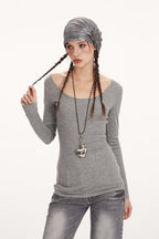 Sheer Lace Trim Long Sleeve Top
