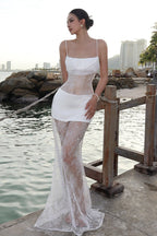 Sexy Mesh Cami Maxi Lace Dress