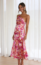 Marcia Minimalist Off the Shoulder Floral Dress Evening Wear Edit