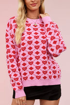 Fashionable Heart-shaped Jacquard Loose Long-sleeved Knit Sweater