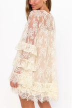 Lace Sheer Ruffle Cover Up Mini Dress