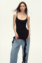 Ruched Asymmetric Black Cami Top