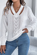 Casual Hollow V-neck Long-sleeved Knitted Sweater